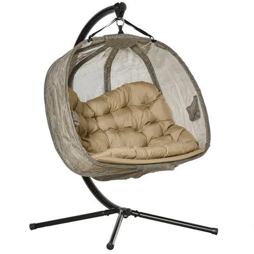 Outsunny Double Hanging Egg Chair 2 Seaters Swing Hammock w/ Cushion, Brown - Hammocks