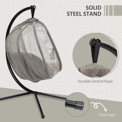 Hanging Egg Chair, Swing Hammock with Cushion and Stand, Khaki by Outsunny