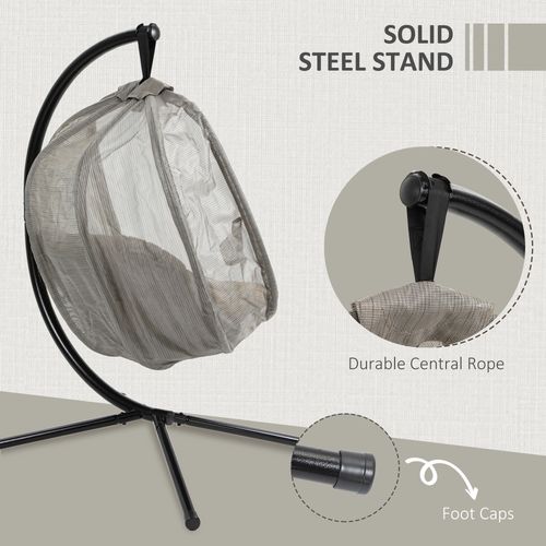 Hanging Egg Chair, Swing Hammock with Cushion and Stand, Khaki - Hammocks from Outsunny