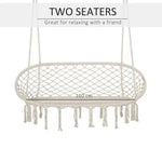 Outsunny Hanging Hammock Chair Cotton Rope Swing & Metal Frame Large Macrame, Cream White - Hammocks