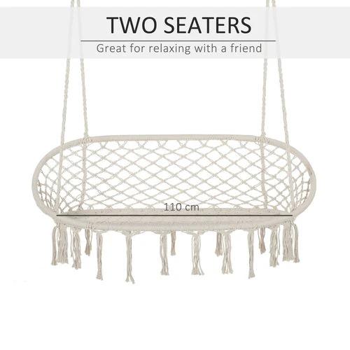 Outsunny Hanging Hammock Chair Cotton Rope Swing & Metal Frame Large Macrame, Cream White - Hammocks