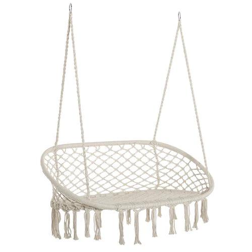 Outsunny Hanging Hammock Chair Cotton Rope Swing & Metal Frame Large Macrame, Cream White - Hammocks