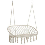 Outsunny Hanging Hammock Chair Cotton Rope Swing & Metal Frame Large Macrame, Cream White - Hammocks