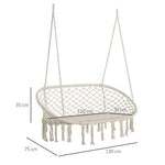 Outsunny Hanging Hammock Chair Cotton Rope Swing & Metal Frame Large Macrame, Cream White - Hammocks