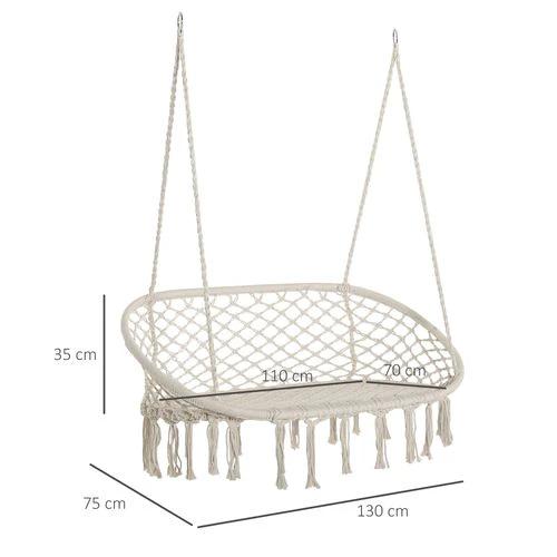 Outsunny Hanging Hammock Chair Cotton Rope Swing & Metal Frame Large Macrame, Cream White - Hammocks