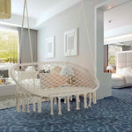 Outsunny Hanging Hammock Chair Cotton Rope Swing & Metal Frame Large Macrame, Cream White - Hammocks