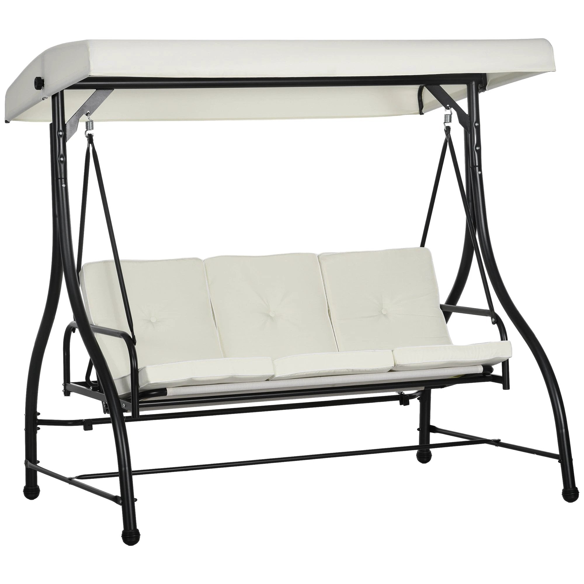 Outsunny 3 Seater Canopy Swing Chair Porch Hammock Bed Rocking Bench Cream White by Outsunny