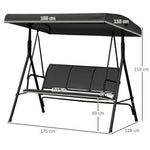 Outsunny Outsunny 3 Seater Garden Swing Patio Hammock with Canopy for Outdoor Black - Hammocks