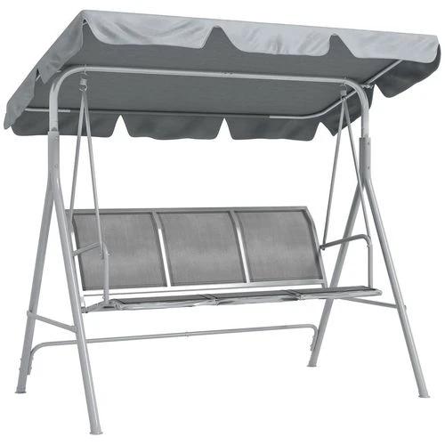 Outsunny Metal Swing Chair Garden Hammock 3 Seater Patio Bench with Canopy, Grey by Outsunny