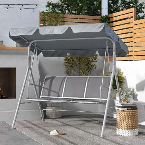 Outsunny Metal Swing Chair Garden Hammock 3 Seater Patio Bench with Canopy, Grey by Outsunny
