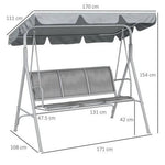 Outsunny Metal Swing Chair Garden Hammock 3 Seater Patio Bench with Canopy, Grey by Outsunny
