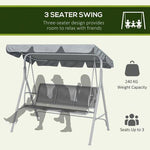 Outsunny Metal Swing Chair Garden Hammock 3 Seater Patio Bench with Canopy, Grey by Outsunny