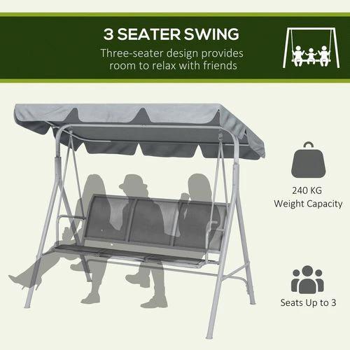 Outsunny Metal Swing Chair Garden Hammock 3 Seater Patio Bench with Canopy, Grey by Outsunny