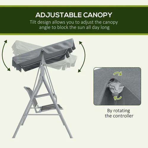 Outsunny Metal Swing Chair Garden Hammock 3 Seater Patio Bench with Canopy, Grey by Outsunny