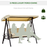 Steel Swing Chair Hammock Garden 3 Seater Canopy Cushion Shelter Beige by Outsunny