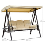 Steel Swing Chair Hammock Garden 3 Seater Canopy Cushion Shelter Beige by Outsunny