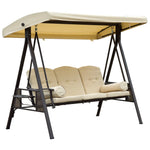 Outsunny Steel Swing Chair Hammock Garden 3 Seater Canopy Cushion Shelter Beige - Uncategorized Hammocks