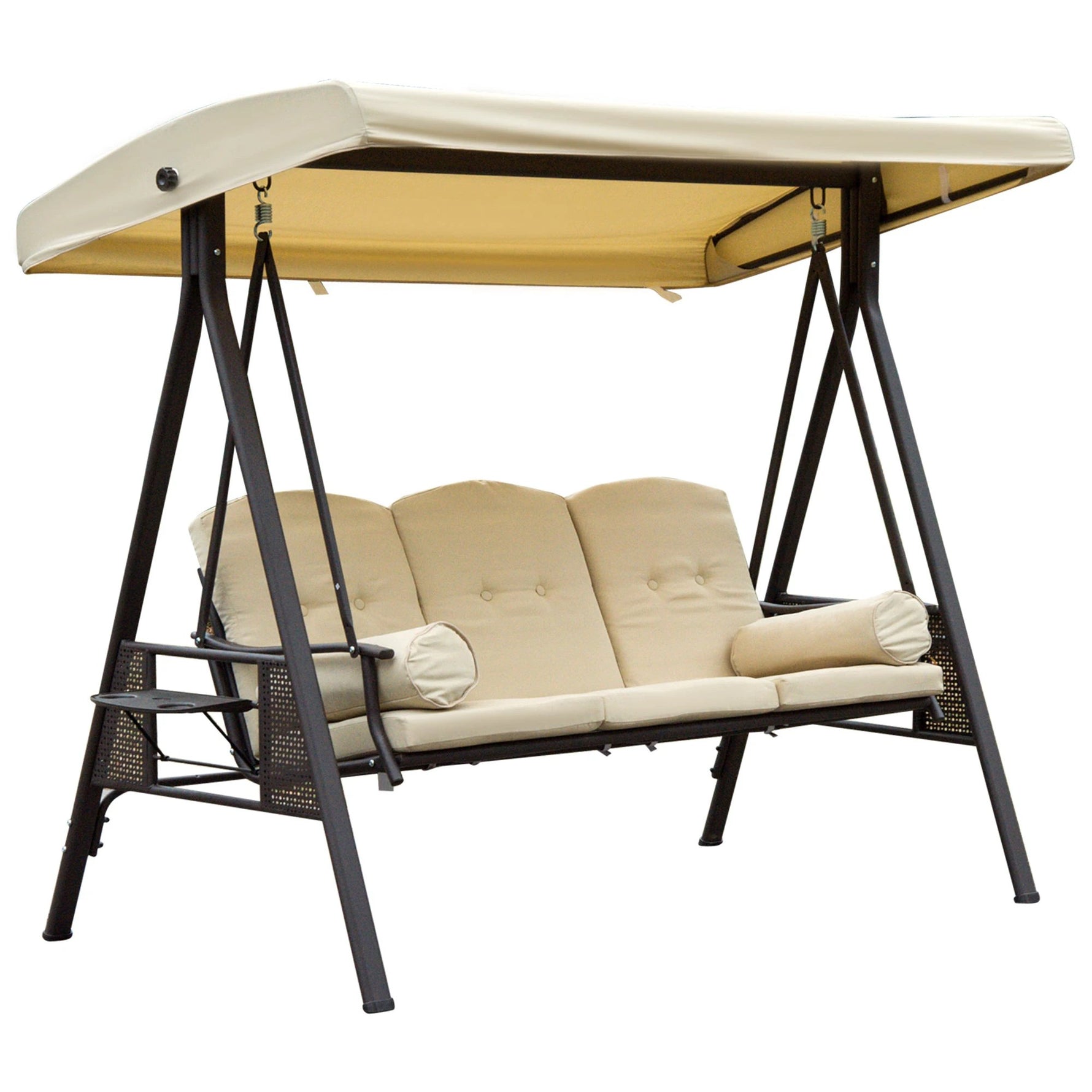 Outsunny Steel Swing Chair Hammock Garden 3 Seater Canopy Cushion Shelter Beige - Uncategorized Hammocks
