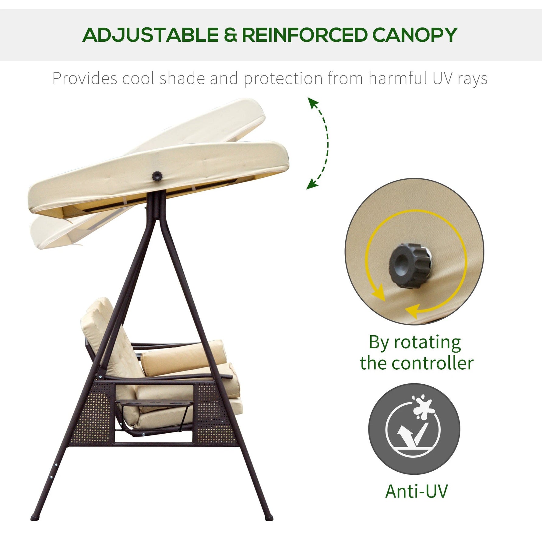 Outsunny Steel Swing Chair Hammock Garden 3 Seater Canopy Cushion Shelter Beige - Uncategorized Hammocks