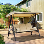 Outsunny Steel Swing Chair Hammock Garden 3 Seater Canopy Cushion Shelter Beige - Uncategorized Hammocks