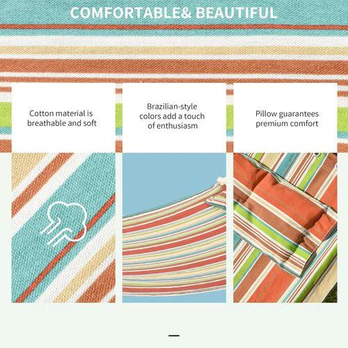 Double Outdoor Patio Cotton Hammock Swing Bed with Pillow by Outsunny