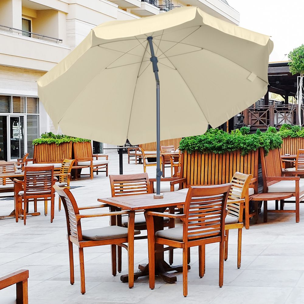 2.2M Tilt Beach Umbrella Parasol-Cream White - Parasol from Outsunny
