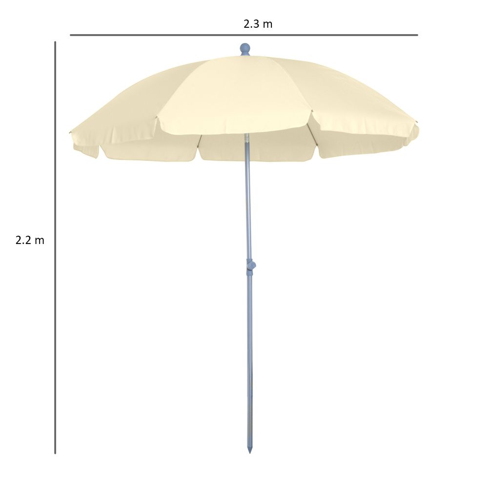 2.2M Tilt Beach Umbrella Parasol-Cream White - Parasol from Outsunny