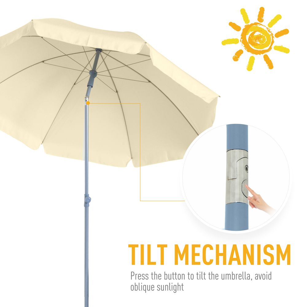 2.2M Tilt Beach Umbrella Parasol-Cream White - Parasol from Outsunny