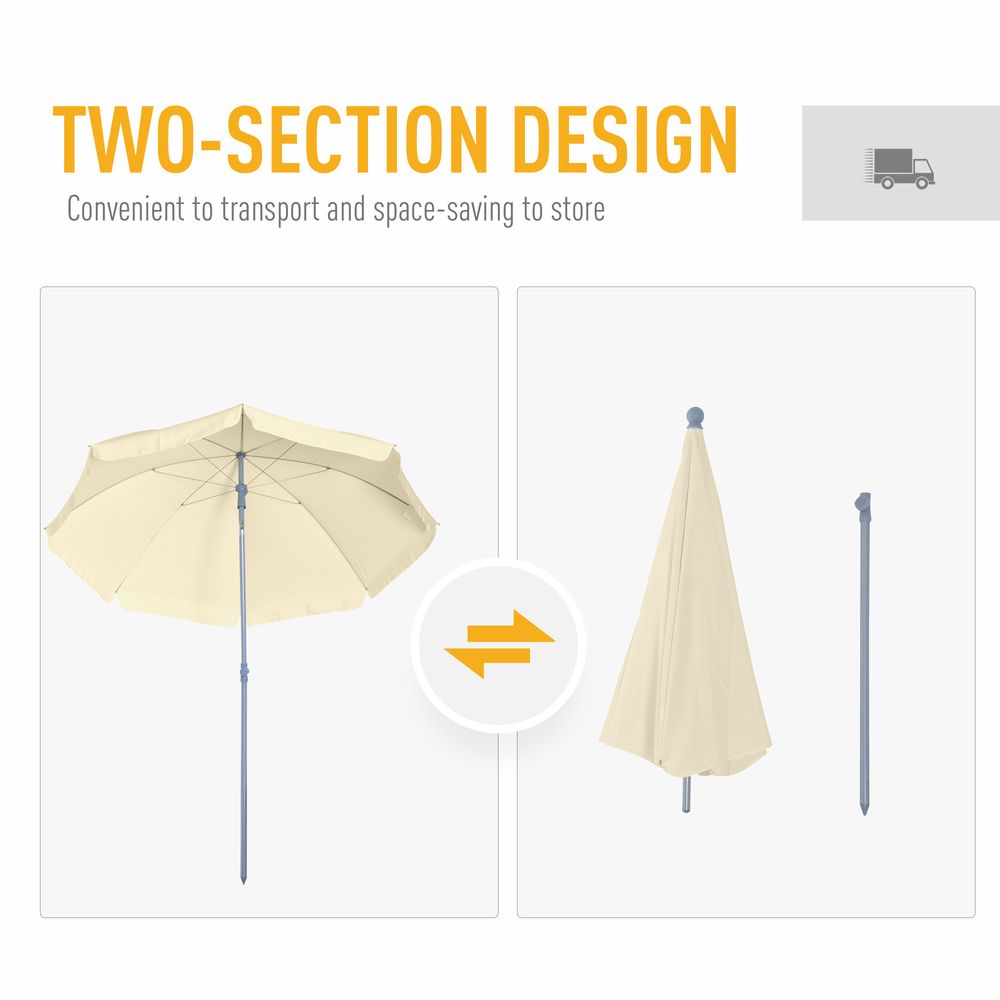 2.2M Tilt Beach Umbrella Parasol-Cream White - Parasol from Outsunny