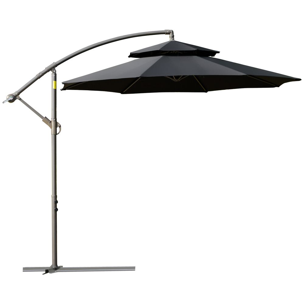 2.7m Banana Parasol Cantilever Handle, Cross Base Black - Parasol from Outsunny