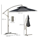 2.7m Banana Parasol Cantilever Handle, Cross Base Black - Parasol from Outsunny
