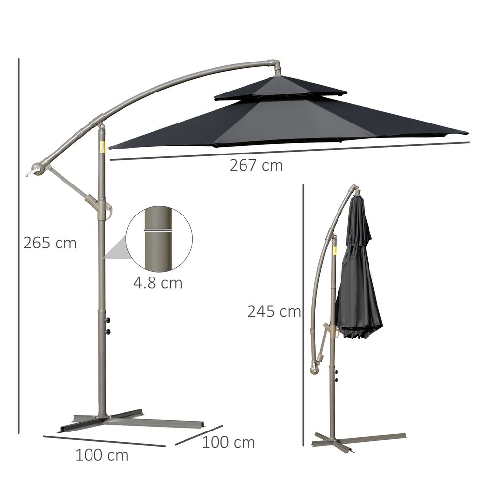 2.7m Banana Parasol Cantilever Handle, Cross Base Black - Parasol from Outsunny