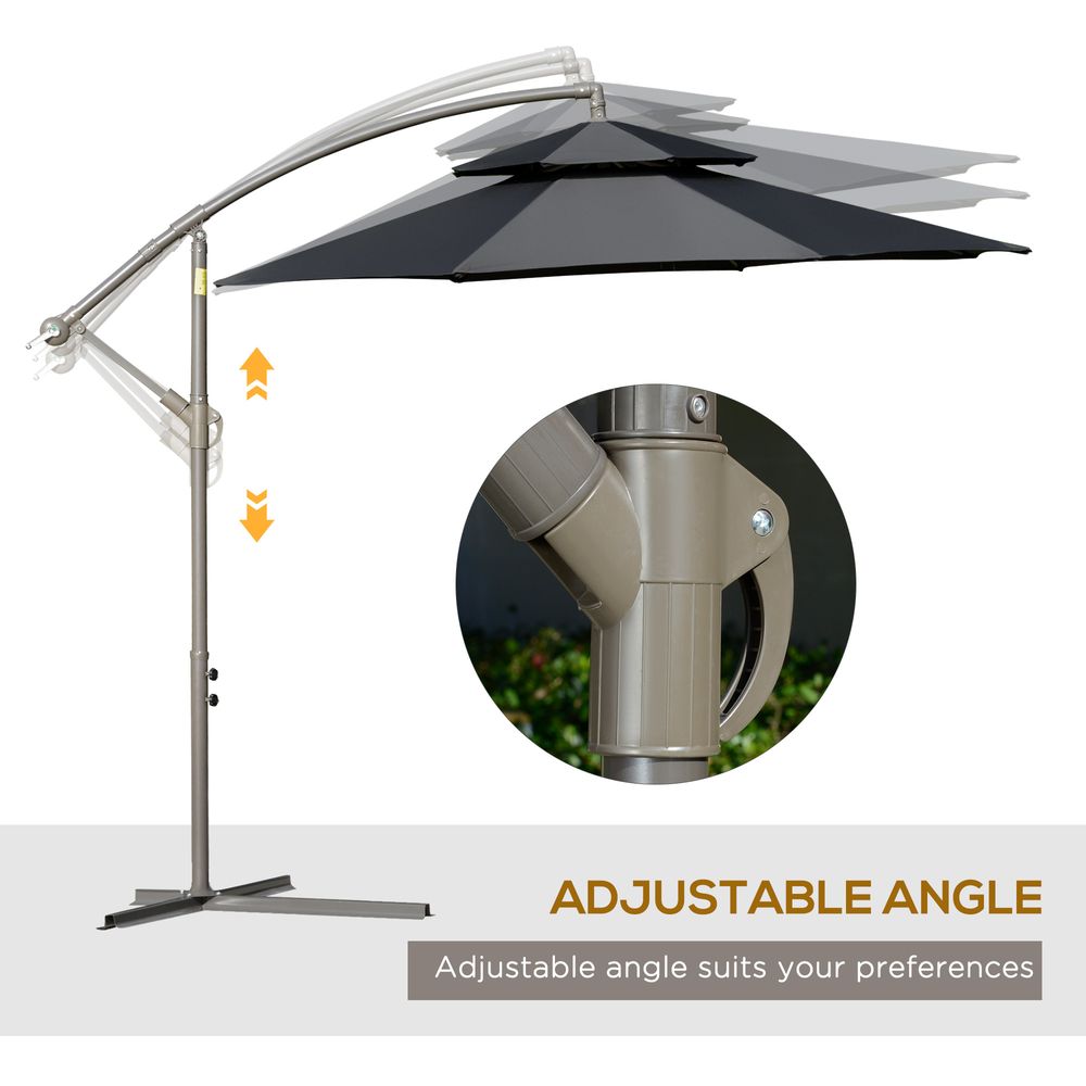 2.7m Banana Parasol Cantilever Handle, Cross Base Black - Parasol from Outsunny