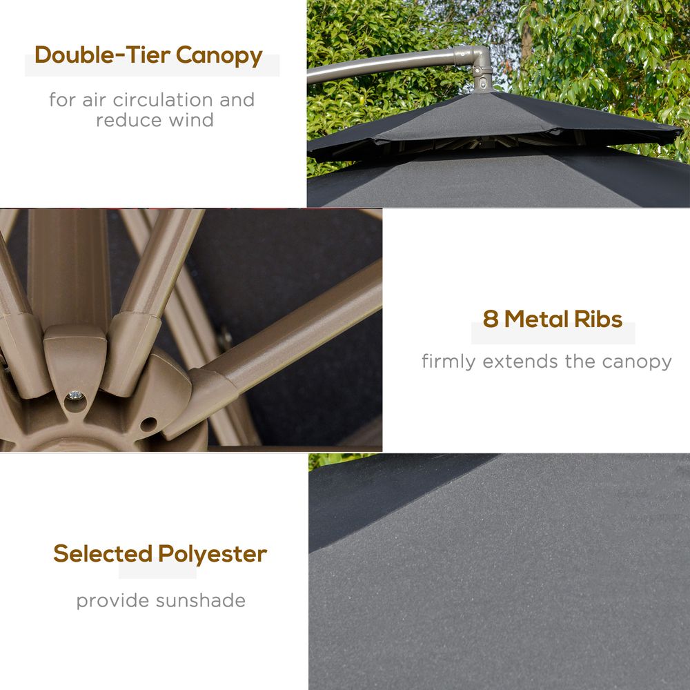 2.7m Banana Parasol Cantilever Handle, Cross Base Black - Parasol from Outsunny