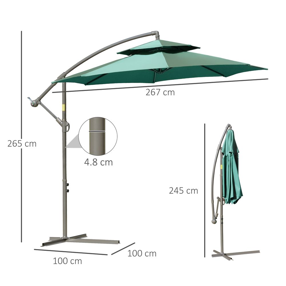 2.7m Banana Parasol Cantilever Umbrella Crank Handle Green - Parasol from Outsunny