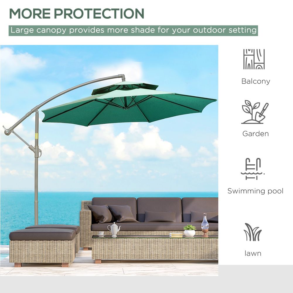 2.7m Banana Parasol Cantilever Umbrella Crank Handle Green - Parasol from Outsunny