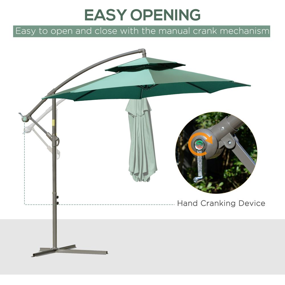 2.7m Banana Parasol Cantilever Umbrella Crank Handle Green - Parasol from Outsunny