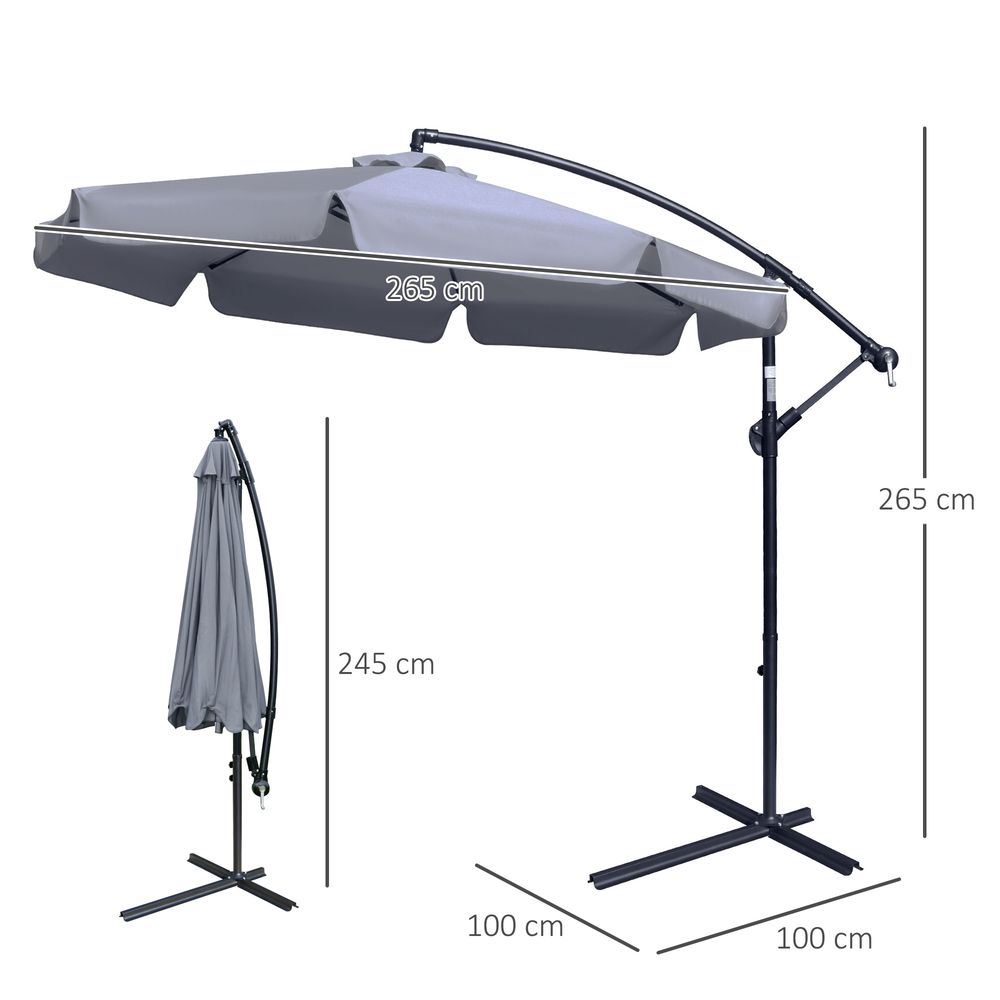2.7m Banana Parasol Cantilever Umbrella with Crank Dark Grey - Parasol from Outsunny