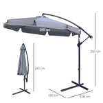 2.7m Banana Parasol Cantilever Umbrella with Crank Dark Grey - Parasol from Outsunny
