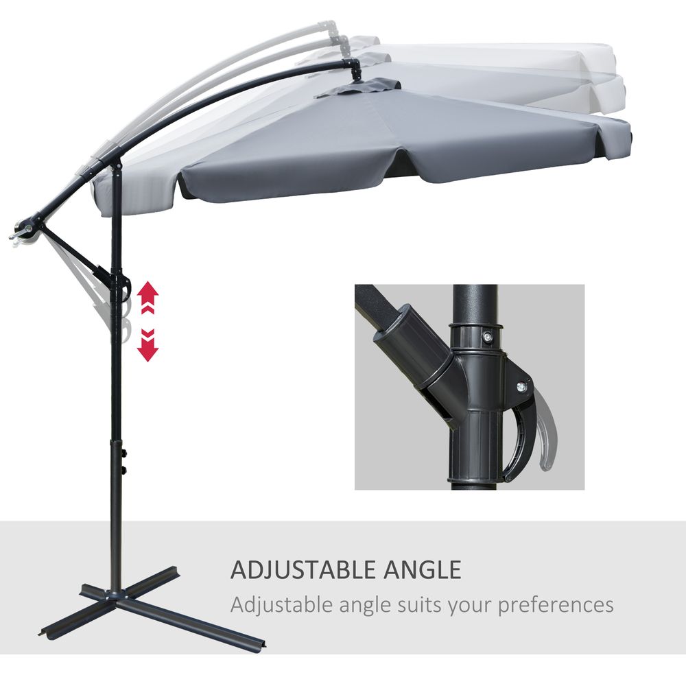 2.7m Banana Parasol Cantilever Umbrella with Crank Dark Grey - Parasol from Outsunny