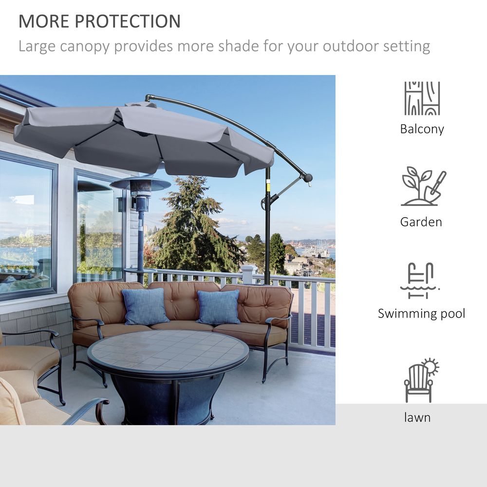 2.7m Banana Parasol Cantilever Umbrella with Crank Dark Grey - Parasol from Outsunny