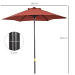 2m Parasol Patio Umbrella, Wine Red - Parasol from Outsunny