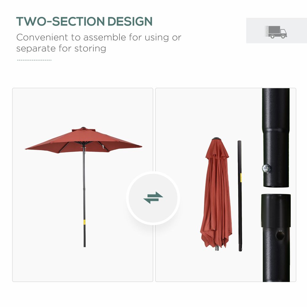 2m Parasol Patio Umbrella, Wine Red - Parasol from Outsunny