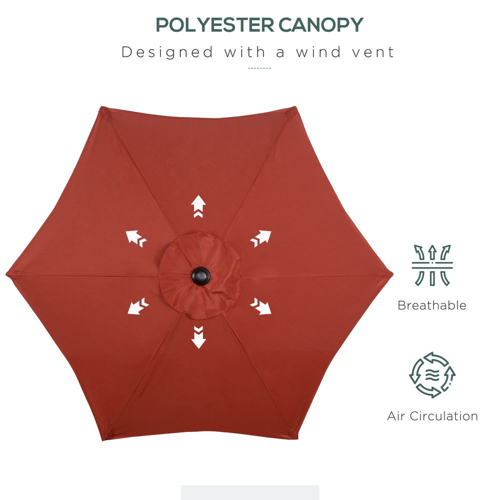 2m Parasol Patio Umbrella, Wine Red - Parasol from Outsunny