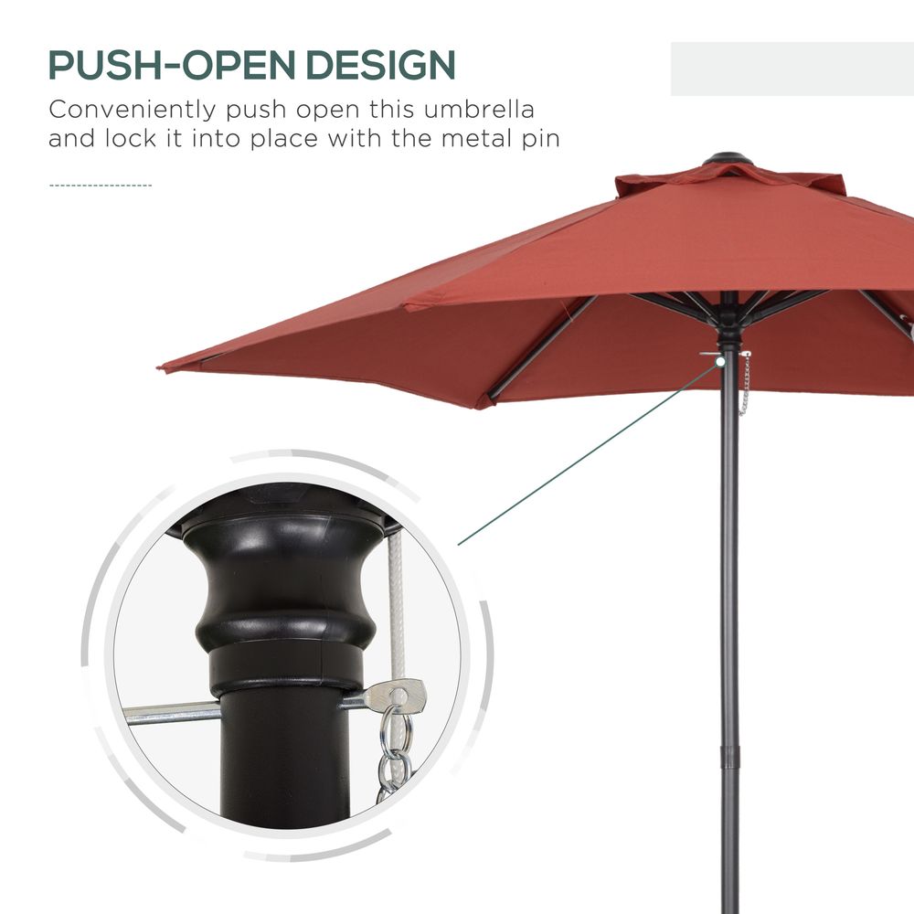 2m Parasol Patio Umbrella, Wine Red - Parasol from Outsunny