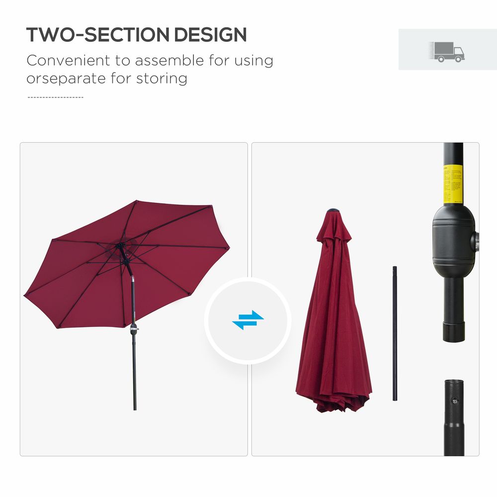 Outsunny 2.6M Umbrella Parasol-Red - Parasol from Outsunny