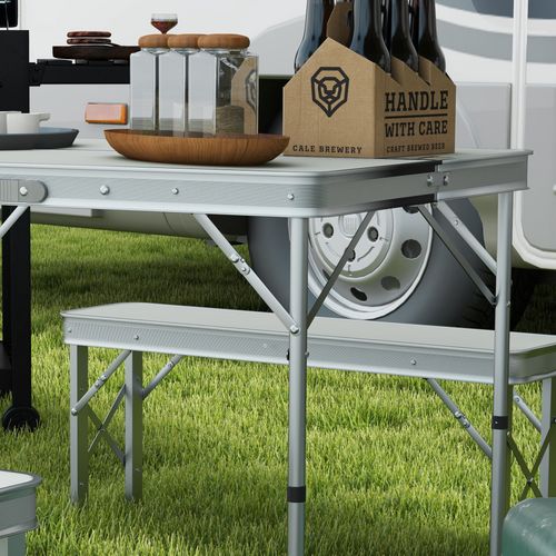 Outsunny Camping Picnic Table and 2 Benches Folding Aluminium Garden Table Set - Picnic Tables from Outsunny