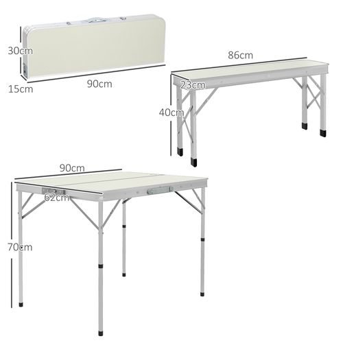 Outsunny Camping Picnic Table and 2 Benches Folding Aluminium Garden Table Set - Picnic Tables from Outsunny