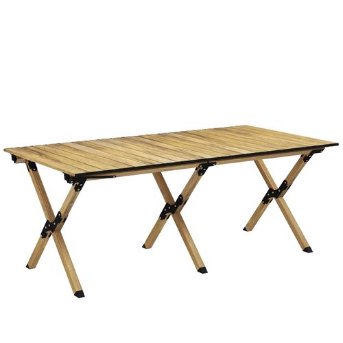 Outsunny Folding Camping Table Aluminium Picnic Table with Roll-Up Top Natural - Picnic Tables from Outsunny