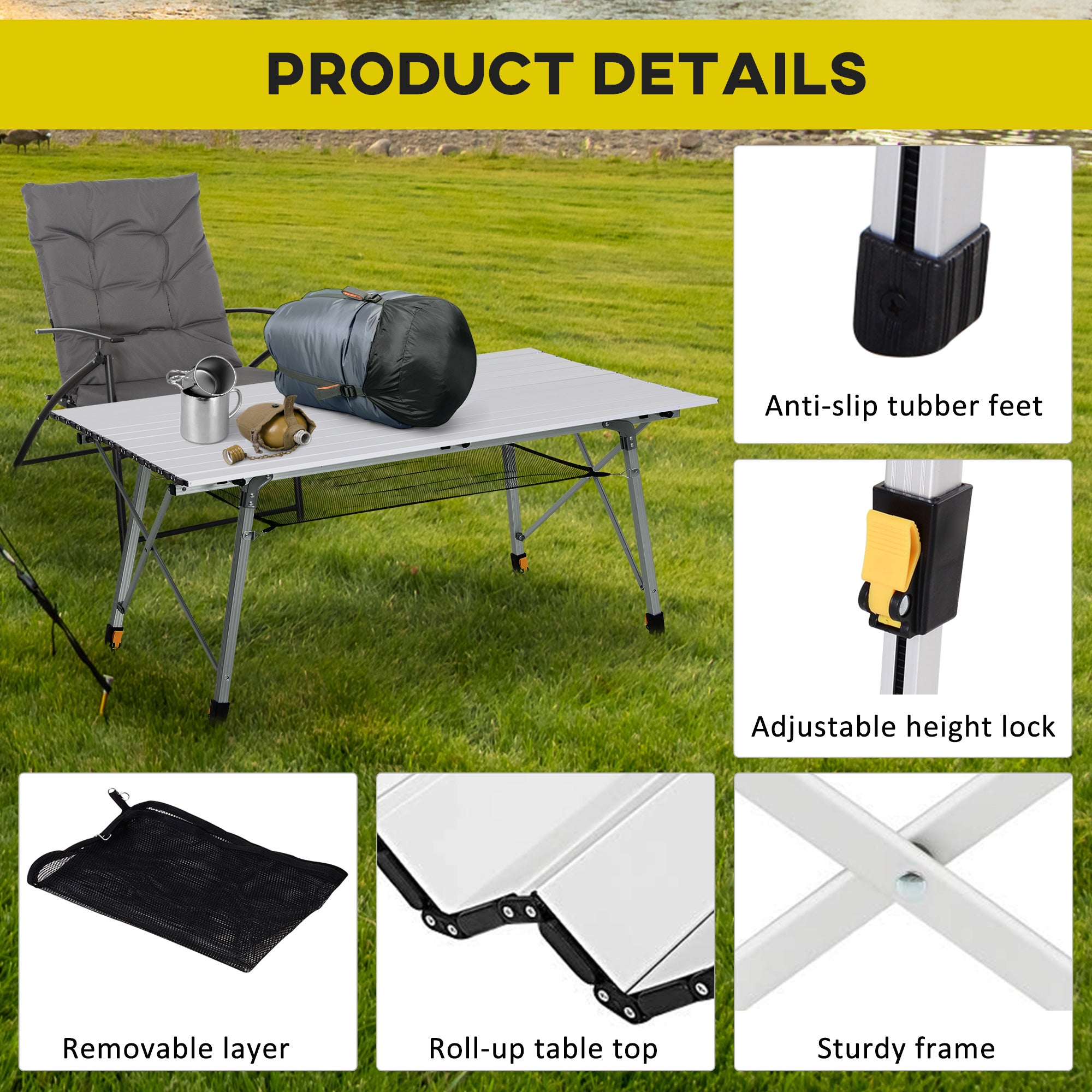 Portable Roll-up Aluminium Folding Picnic Table Outdoor BBQ Party - Picnic Tables from Outsunny
